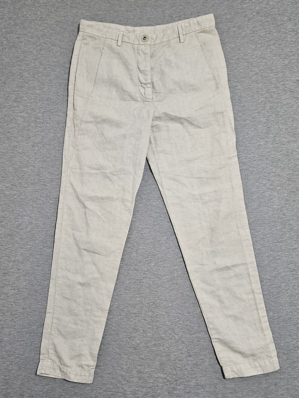 Brunello Cucinelli Linen Cotton Glen Plaid Button Fly Trousers Made In Italy